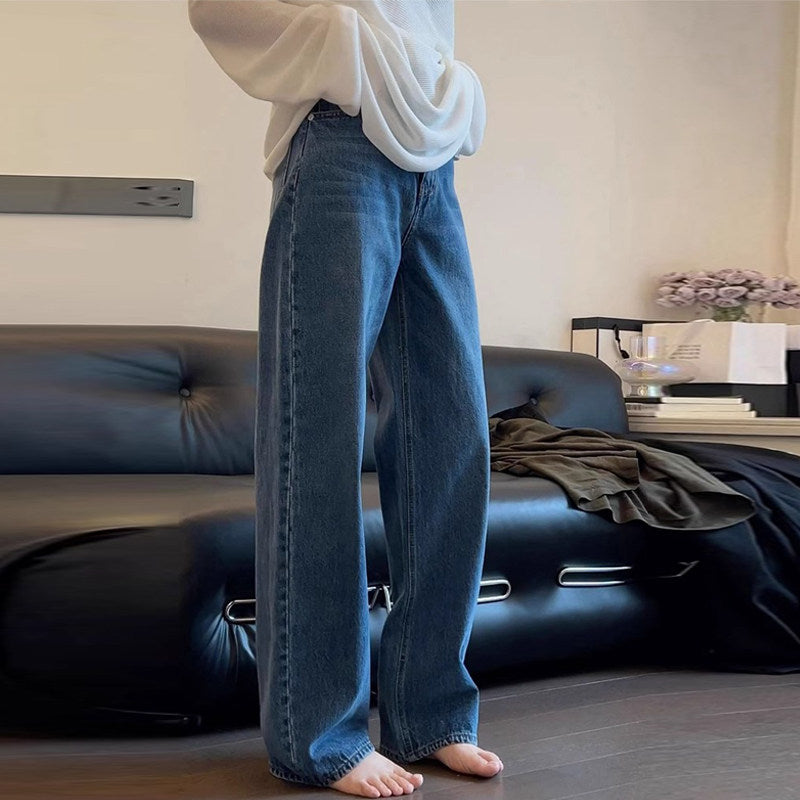 Women's blue slim-fit wide-leg jeans