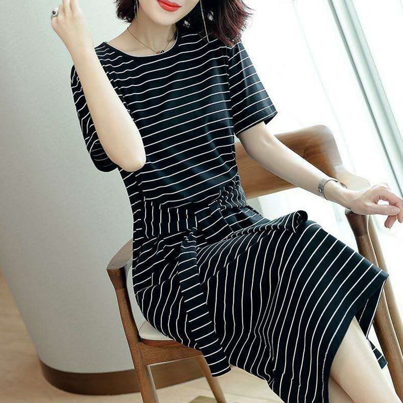 Summer striped midi dress for women