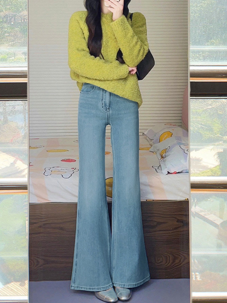 Light blue flared jeans for women